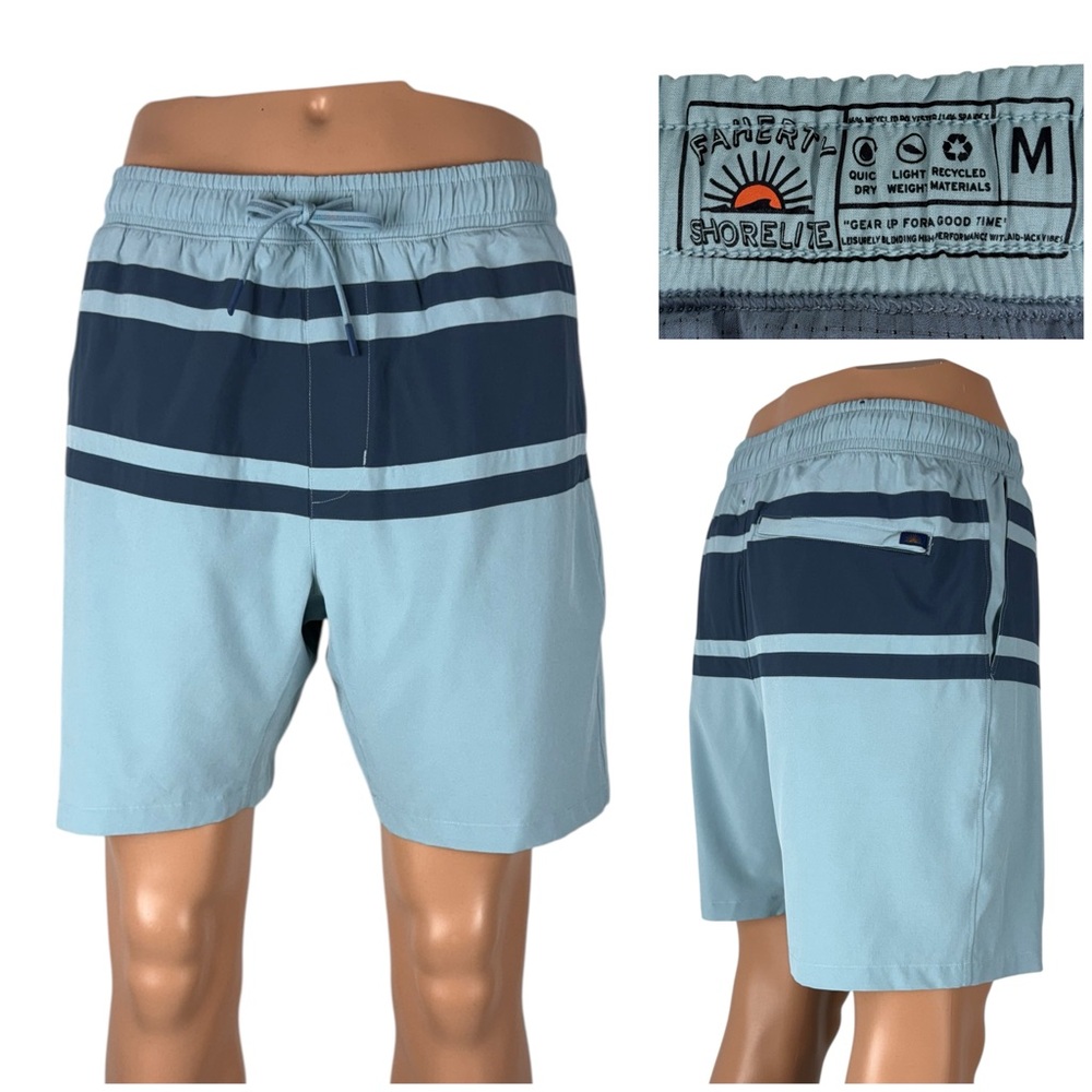 Faherty Mens Medium Shorts Shorelite Active Swim 7" Blue Shore Teal Lined EUC